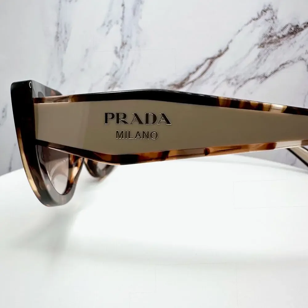 NEW PRADA Sunglasses Brown Tortoise Caramel Gold Symbole Oval Cat Eye Womens